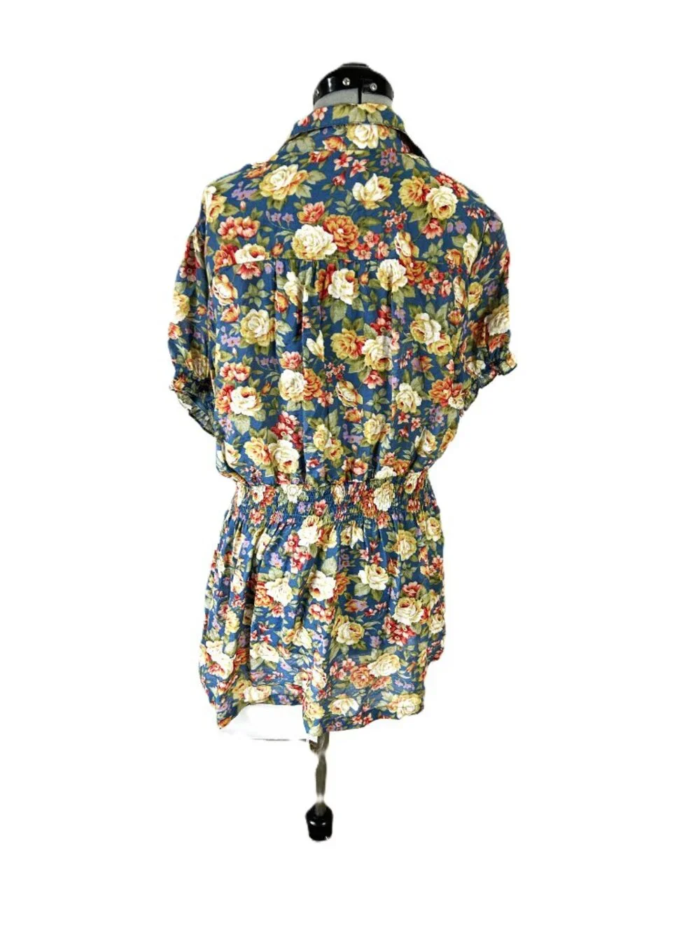 Ruched Floral Button Up Shirt Dress 3X Short - Picture 4 of 5